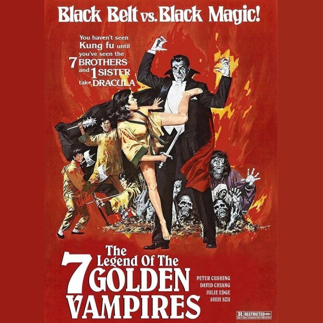 Sean_ThePushers's tweet photo. 10. The Legend of the 7 Golden Vampires (1974)
Get Ready for Kung Fu Dracula! I'm not joking. Hammer teamed with Shaw Brother Studios for this final entry in the Dracula franchise. Peter Cushing's Van Helsing travels to China to learn the secrets of Chinese vampires. https://t.co/ij2hmGiPsp