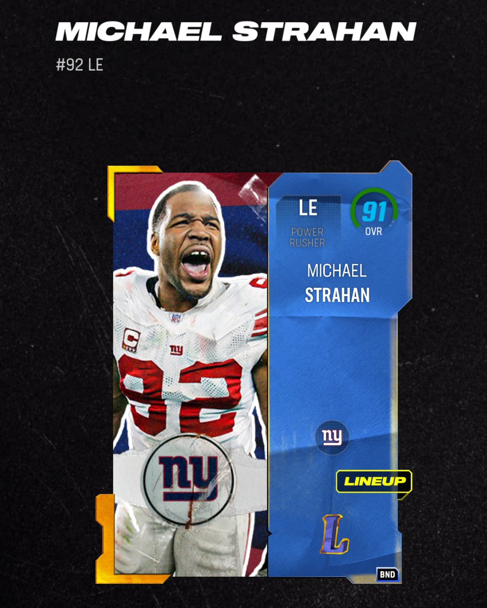 OGAngryMutGuy's tweet photo. In honor of the Giants getting a much needed and huge division win fuled by their defense I thought it would be appropriate to welcome @michaelstrahan to my madden team.

 #madden #easports #madden24 #nfl #gaming #twitchtv #xbox #Playstation https://t.co/OKPAzuIlg7