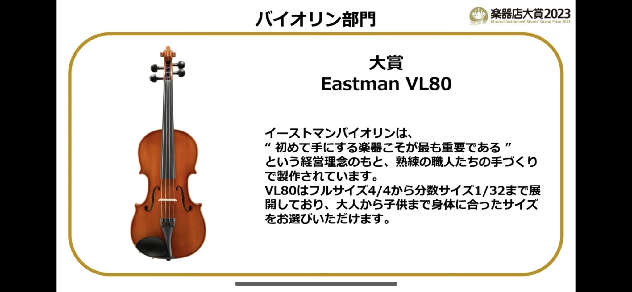 EASTMAN / 分数ヴァイオリンセット VL80 1/16 2022年 EASTMAN