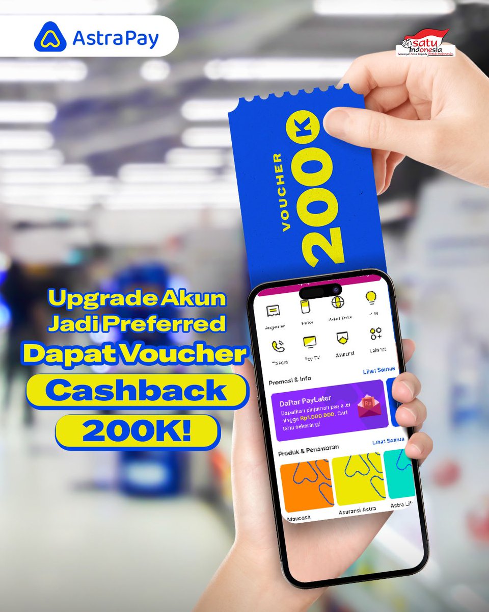 Spesial di bulan ini, kamu bisa dapetin voucher cashback 200k untuk bayar semua kebutuhan kamu!

Caranya gampang banget, kamu tinggal upgrade akun AstraPay kamu menjadi preferred user dan tunggu hingga pengajuan upgrade akun kamu disetujui oleh sistem AstraPay.

Pokoknya dengan