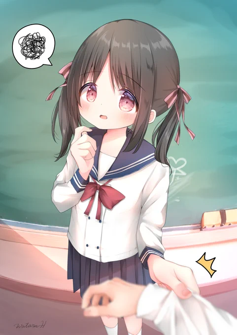 「らくがき見てないよね?い、い、い、いいの気にしなくて!!高いところ届かないから消すの手伝ってほしいんだけど!」 #オリジナル #毎日萌絵