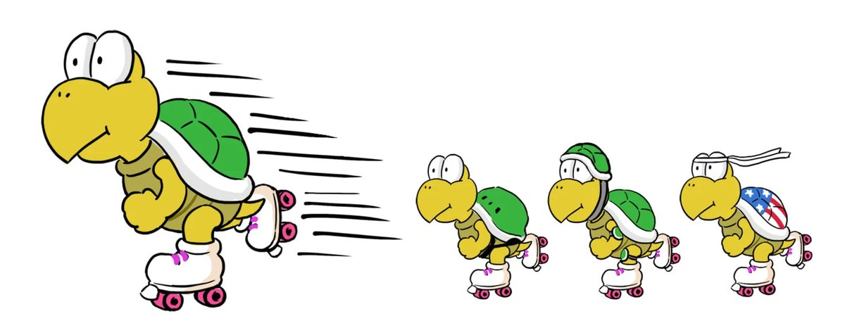 Concept art for Super Mario Bros. Wonder showing a few designs for Rolla Koopas