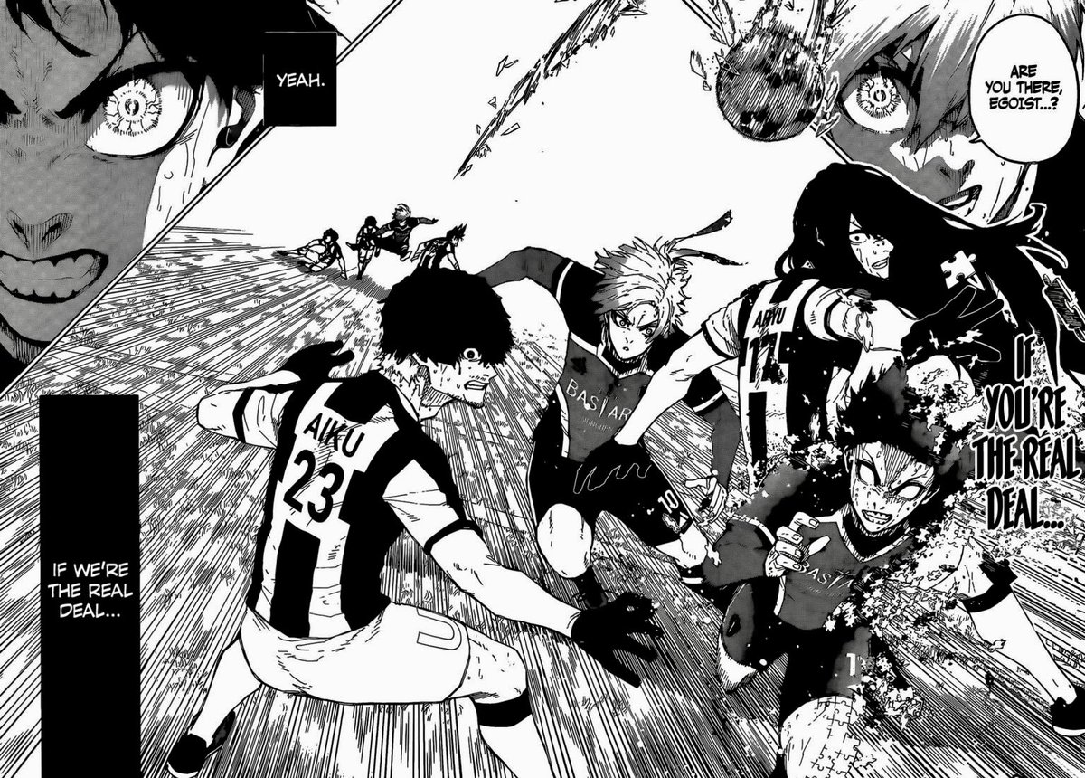 DeadGen's tweet photo. After an incredible run from #Hiori, he drops a magisterial pass for #Isagi to smash and finish the game. #BLUELOCK #BLUELOCK238 https://t.co/edtVvlmPtU