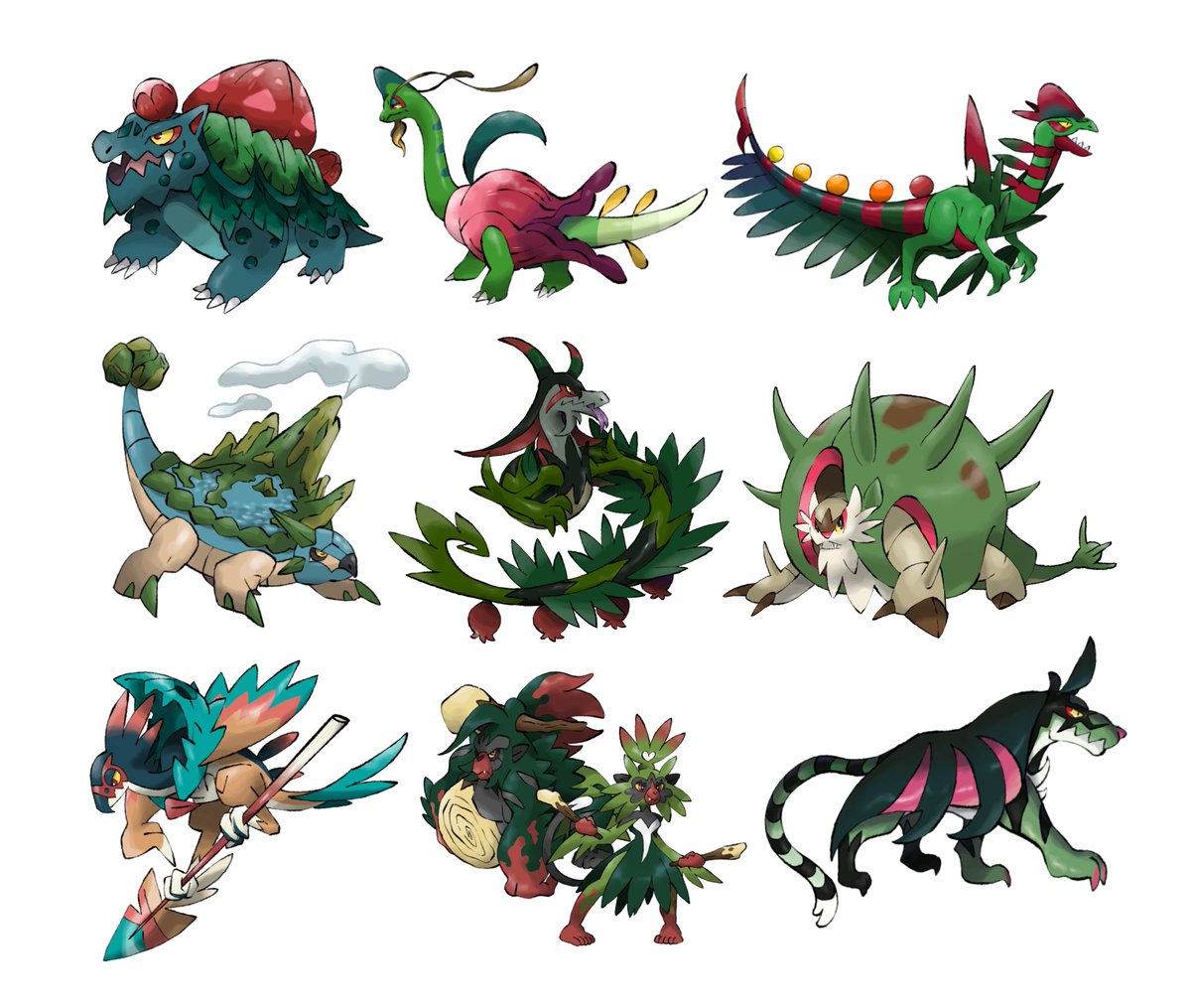 Grass Starters (Past Paradox Concept) #Pokemon #PokemonScarletViolet  #pkmn #fakemon