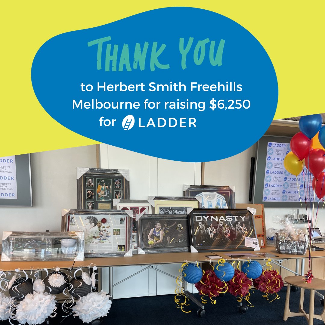 Herbert Smith Freehills Melbourne has supported Ladder over the years. We spoke at their Grand Final lunch this year and were the beneficiaries of their fundraiser. Thank you for raising $6,250, which will help us deliver our programs to young people in need.