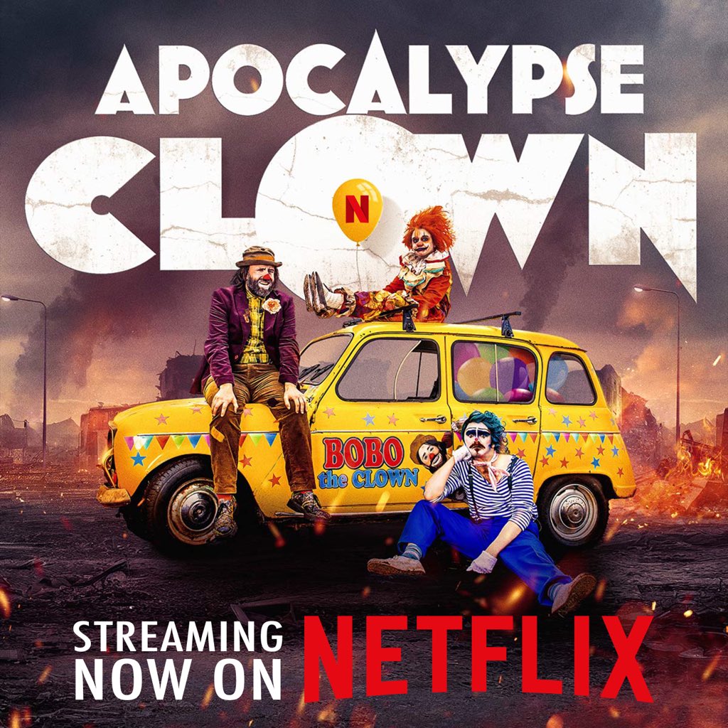 🤡 🤡 🤡 🤡 It’s APOCALYPSE CLOWN day!! On Netflix UK &amp; Ireland!! Let’s get this clown car on the road!! Enjoy!! 🤡 🤡 🤡 🤡 

#apocalypseclown
@netflixuk
@georgekanetm
<a href="/shanetob/">Shane O'Brien</a>
@chatabixpodcast
@nataliepalamides
@fi0nnf0ley
@amydebhrun
@aviankey22
<a href="/tonyhorror/">Tony Cantwell</a>
<a href="/GalwayFilm/">Galway Film Fleadh</a>
