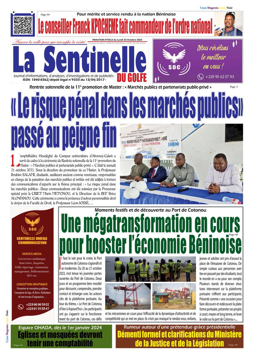 Bonjour à tous. La une de la parution de ce lundi. Bon début de semaine à tous.