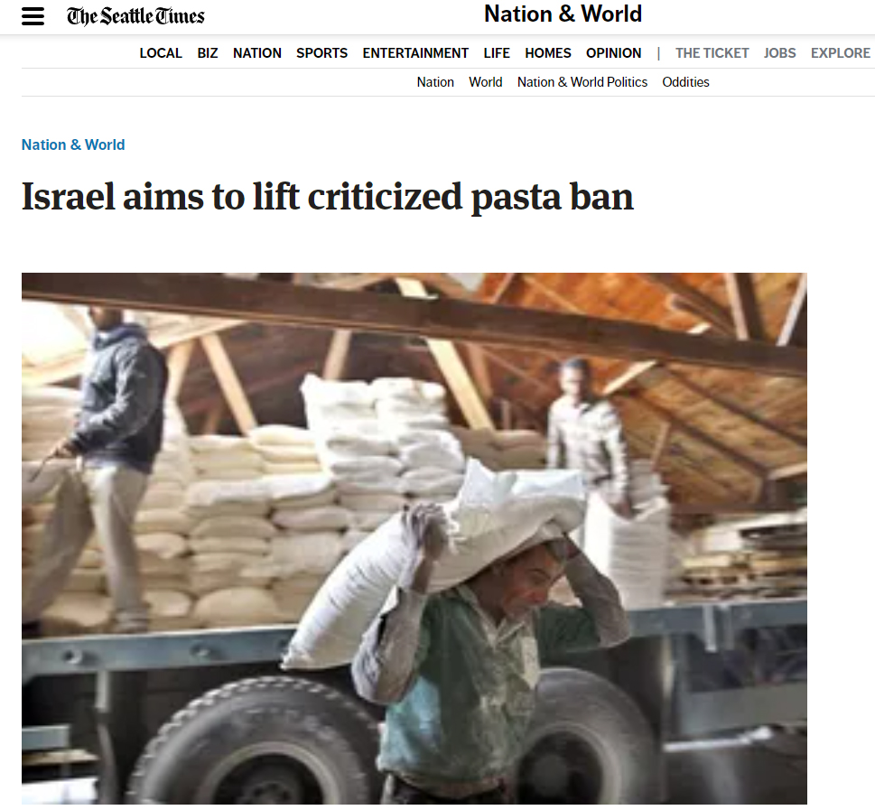 Israel 's blockade of Gaza used to include pasta.