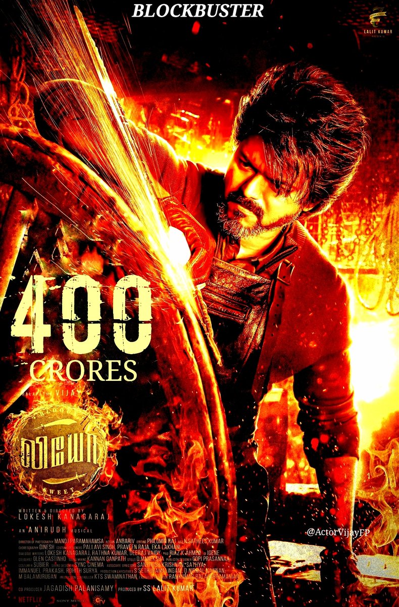 DeljinVfc's tweet photo. #LeoHits400Crores 🔥

With 400+ Crores at the Worldwide Box Office #Leo becomes Thalapathy Vijay's Highest Ever Grosser in his Career 👑

#LeoIndustryHit #LeoBlockbuster #BlockbusterLeo @actorvijay @Dir_Lokesh https://t.co/IwEj9kfmls
