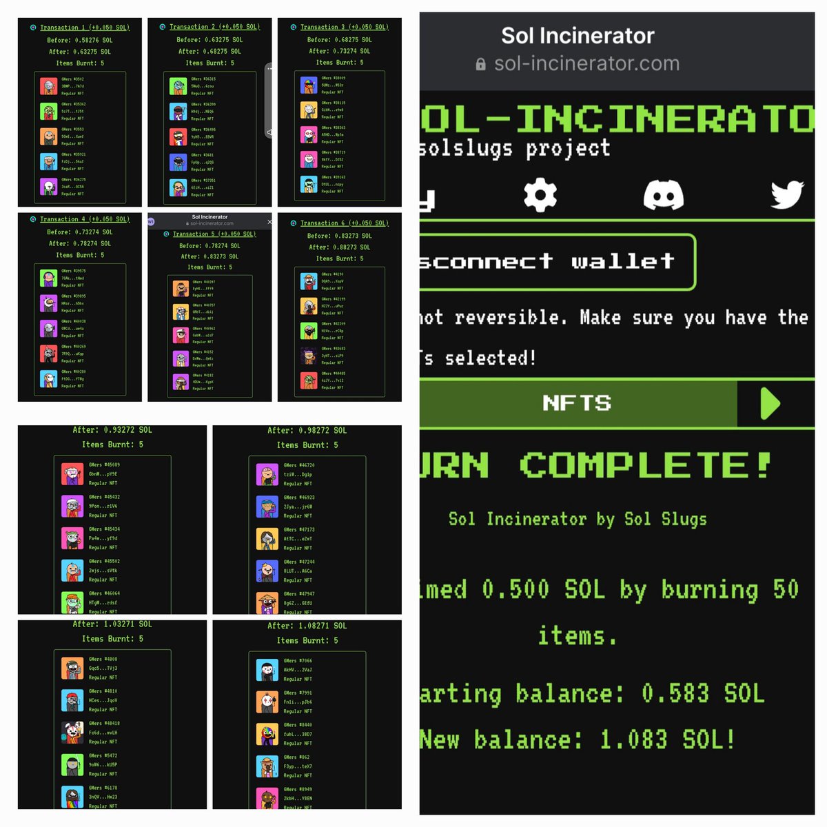 Just burnt 105 <a href="/GMersNFT/">GMers NFT 🌞</a>  using <a href="/solincinerator/">Sol-Incinerator</a>. I did it all for the CULTure! 🫡🔥