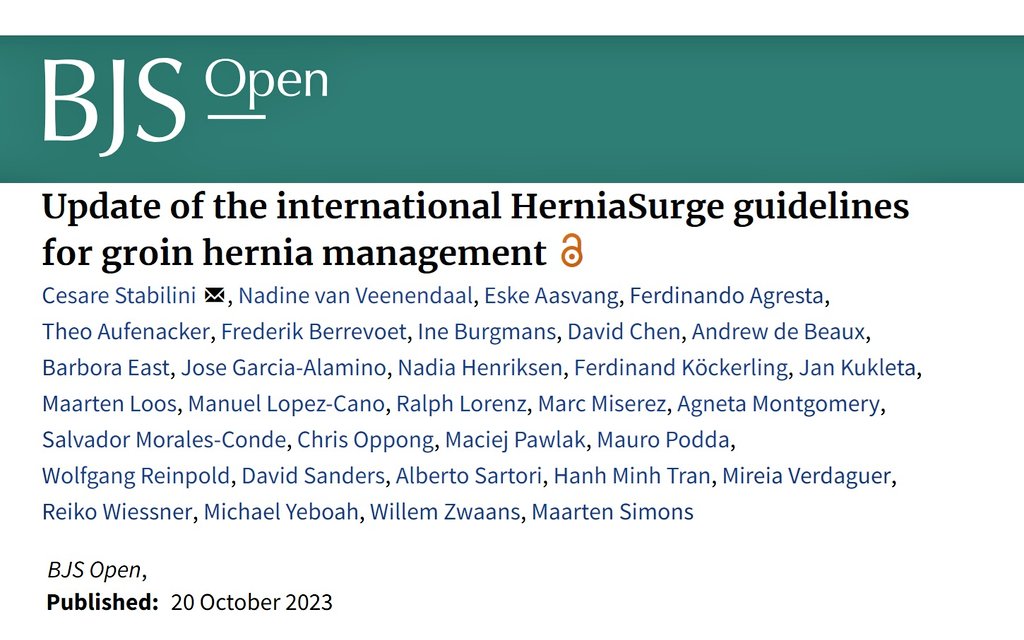 ✨ #GroinHerniaGuidelines have been published on <a href="/BjsOpen/">BJS Open</a>

We'll share entire KQs and recommendations under this thread!

#OpenAccess ➡️ bit.ly/3MbsiWp

#HerniaGuidelines #InguinalHernia #FemoralHernia #CPIP #HerniaSurgery #AWSurgery #HerniaFriends
