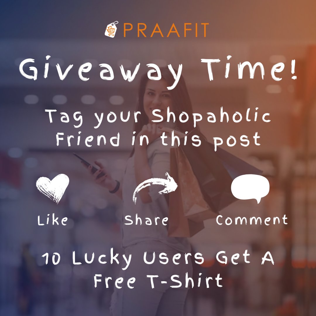 Praafit_'s tweet photo. Get ready for FREE goodies! We're giving away T-shirts to 10 lucky Praafit users. 

It's simple: tag 3 of your shopping-loving pals in the comments and you could be a winner! 

Hurry, don't miss out on this stylish opportunity. 

#PraafitTshirtGiveaway #ShopaholicStyle #WinTshirt https://t.co/0SEzi3sg34