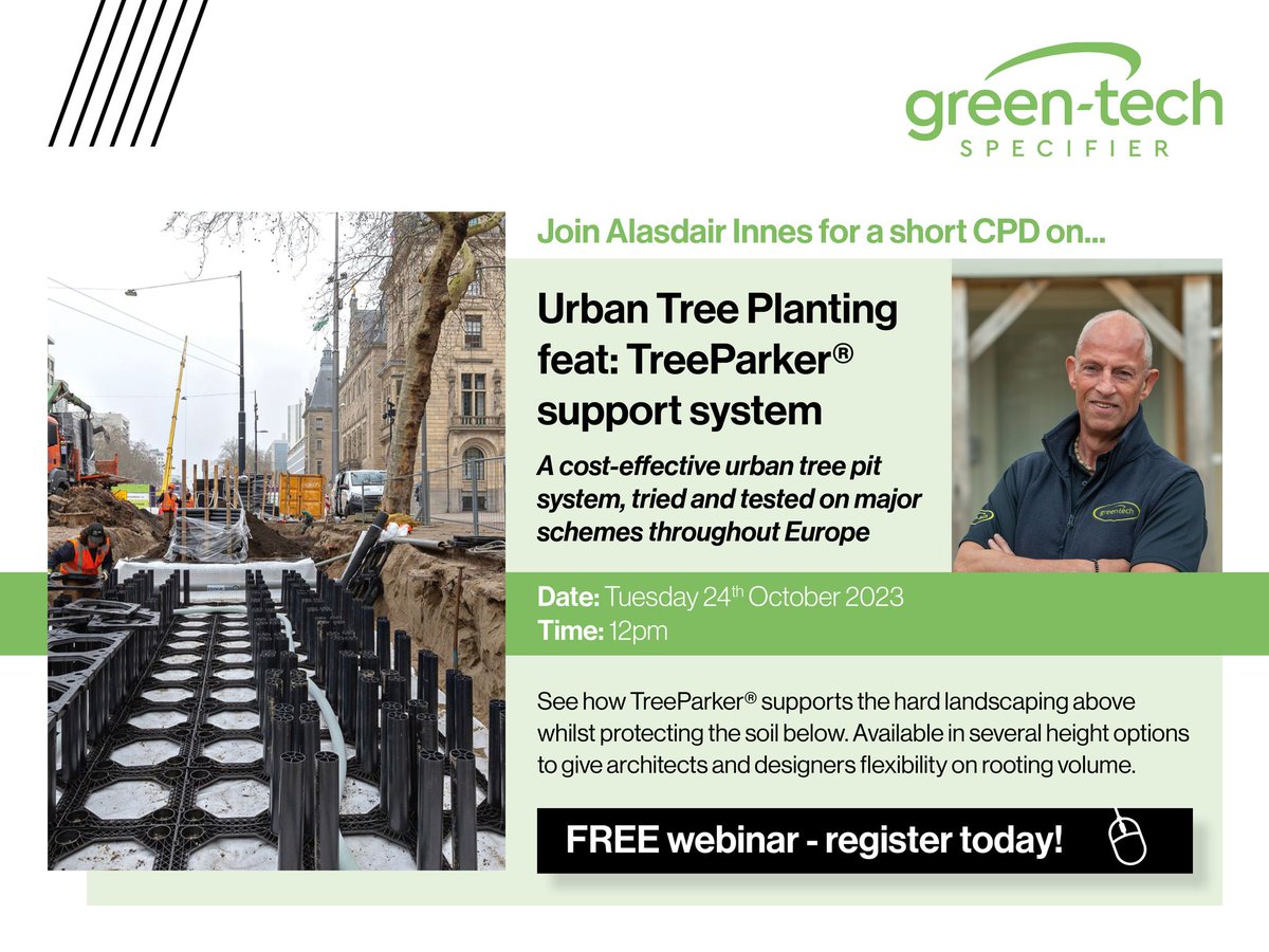 rabbithillpark's tweet image. Last chance to sign up to the @Greentechltd webinar on Urban Tree Planting! Join Alasdair Innes tomorrow at noon as he discusses the benefits of the TreeParker ® system.

Head to bit.ly/3Mbj2RX to sign up!

#rabbithill #rabbithillbusinesspark #urbantreeplanting #cpd