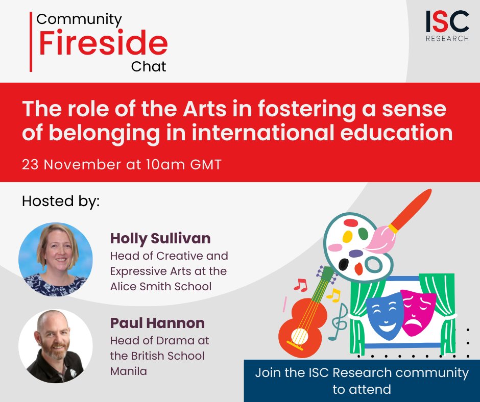 Join Holly Sullivan, Head of Creative and Expressive Arts at the <a href="/AliceSmithSch/">Alice Smith School</a> and Paul Hannon, Paul Hannon, Head of Drama and Theatre at <a href="/BSM_1976/">The British School Manila</a>, to discuss the Arts' role in fostering a sense of belonging in international education.

Find out more: ow.ly/vHRO50PY4a1