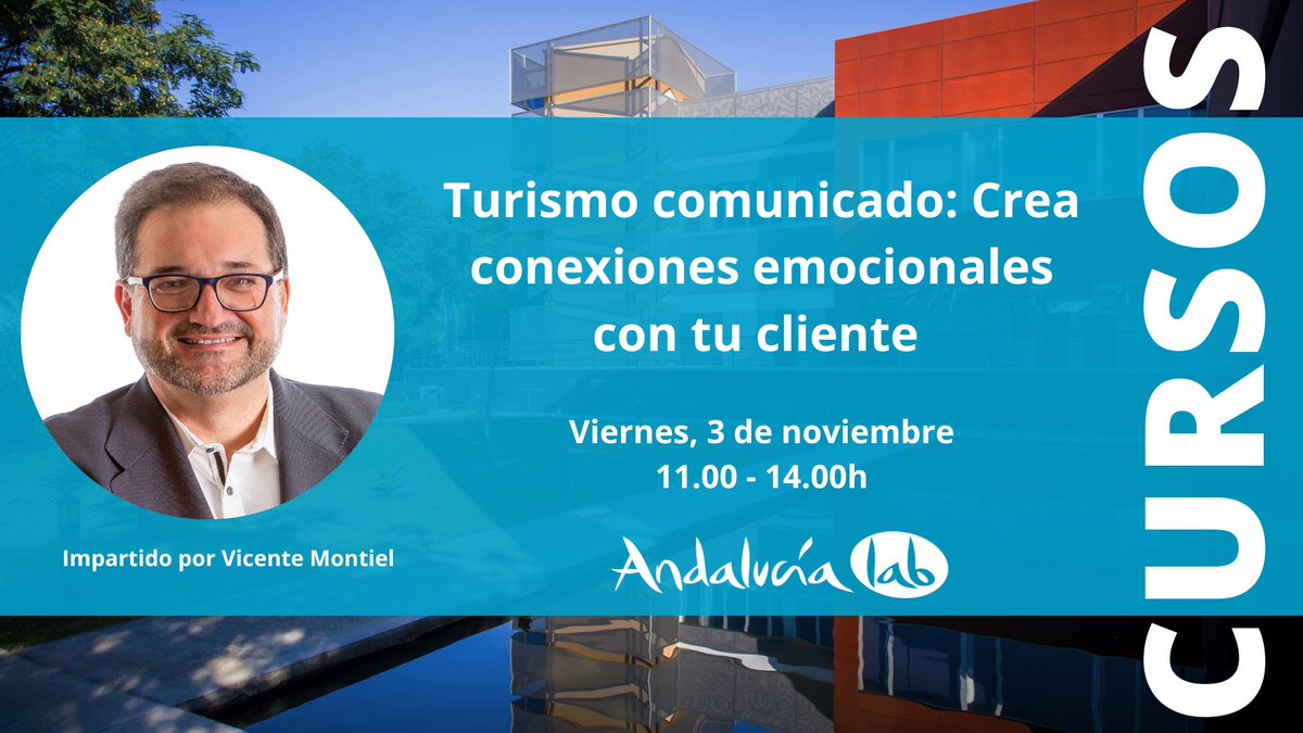 Vicente Montiel (@montielvicente) on Twitter photo Curso @andalucialab <a href="/andalucianet/">Turismo Andaluz</a>
Turismo comunicado: Crea conexiones emocionales con tu cliente
👉 Viernes, 3 de noviembre
👉 De 11h a 14h
👉 #ONLINE!
📍 #GRATUITO
📍 Inscripción y reserva de plaza: andalucialab.org/evento/crea-co…
El único inconveniente es que lo doy yo 😆 Curso @andalucialab <a href="/andalucianet/">Turismo Andaluz</a>
Turismo comunicado: Crea conexiones emocionales con tu cliente
👉 Viernes, 3 de noviembre
👉 De 11h a 14h
👉 #ONLINE!
📍 #GRATUITO
📍 Inscripción y reserva de plaza: andalucialab.org/evento/crea-co…
El único inconveniente es que lo doy yo 😆