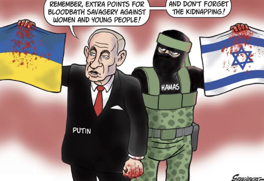 Sommigen maken nu de vergelijking tussen #Rusland en #Israël.

Waarom iedere vergelijking mank gaat:

1. Het doel van Rusland is het inlijven en verwoesten van een soeverein buurland (#Oekraïne), het doel van Israël is het verzwakken en uitschakelen van een terreurorganisatie