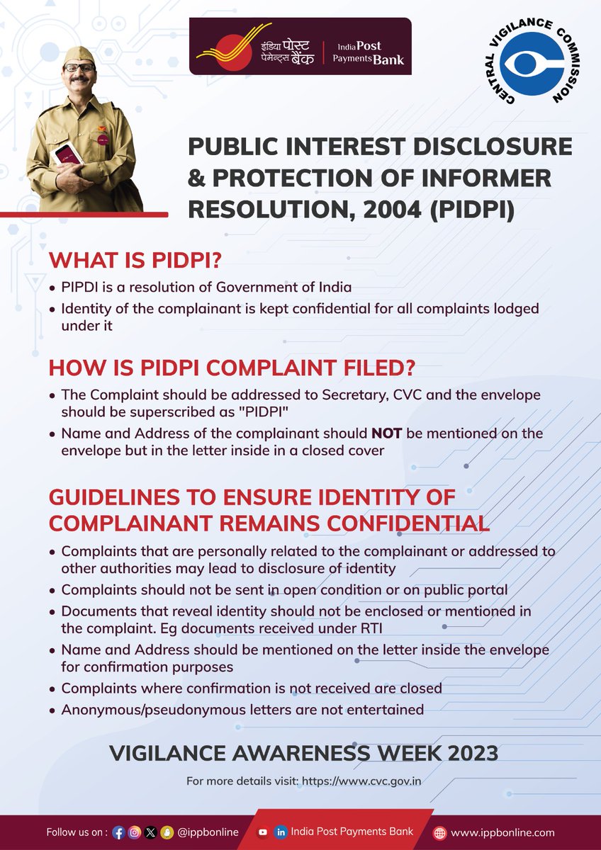 IPPBOnline's tweet image. Be a responsible citizen. Raise your voice against corruption using PIDPI. IPPB is part of this fight against corruption.

एक जिम्मेदार नागरिक बनें. पीआईडीपीआई का उपयोग करके भ्रष्टाचार के खिलाफ अपनी आवाज उठाएं। आईपीपीबी भ्रष्टाचार के खिलाफ इस लड़ाई का हिस्सा है।…