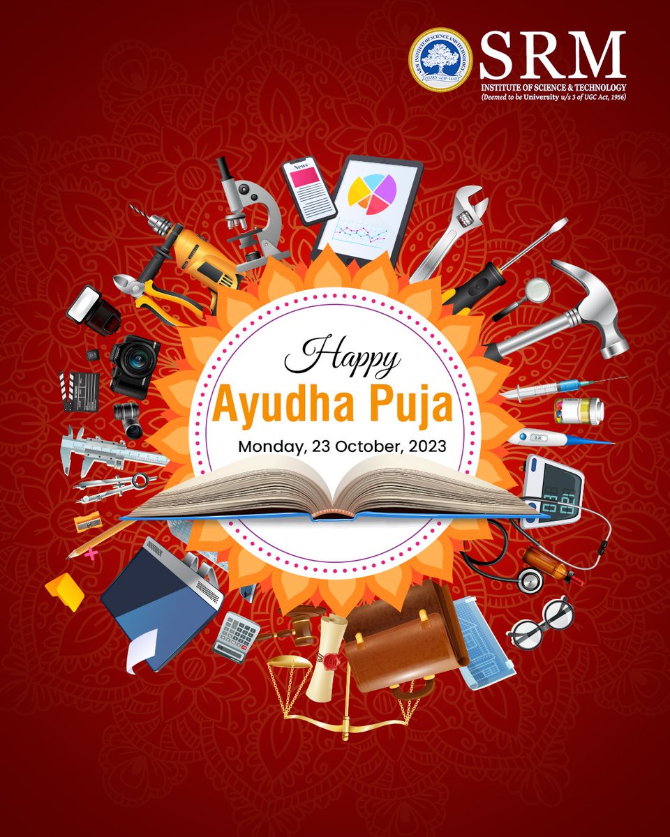 SRM_Univ's tweet photo. Ayutha Pooja at SRMIST! 

In the spirit of tradition and reverence, we come together to worship and honor the tools that empower us. May this Ayutha Pooja fill our lives with strength and positivity.

#AyuthaPooja #SRMIST #Tradition #toolsarelife https://t.co/nIg9pMRKTh