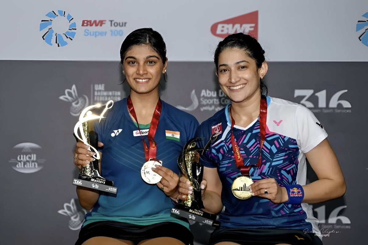 Congratulations to Unnati Hooda on her 2️⃣nd and Tanisha/Ashwini for their 1️⃣st #Super100 title on #BWFWorldTour at #AbuDhabiMasters2023 🥳🏆

Kudos to Samiya Imad Farooqui for finishing as runner-up 👏

#IndiaontheRise
#Badminton