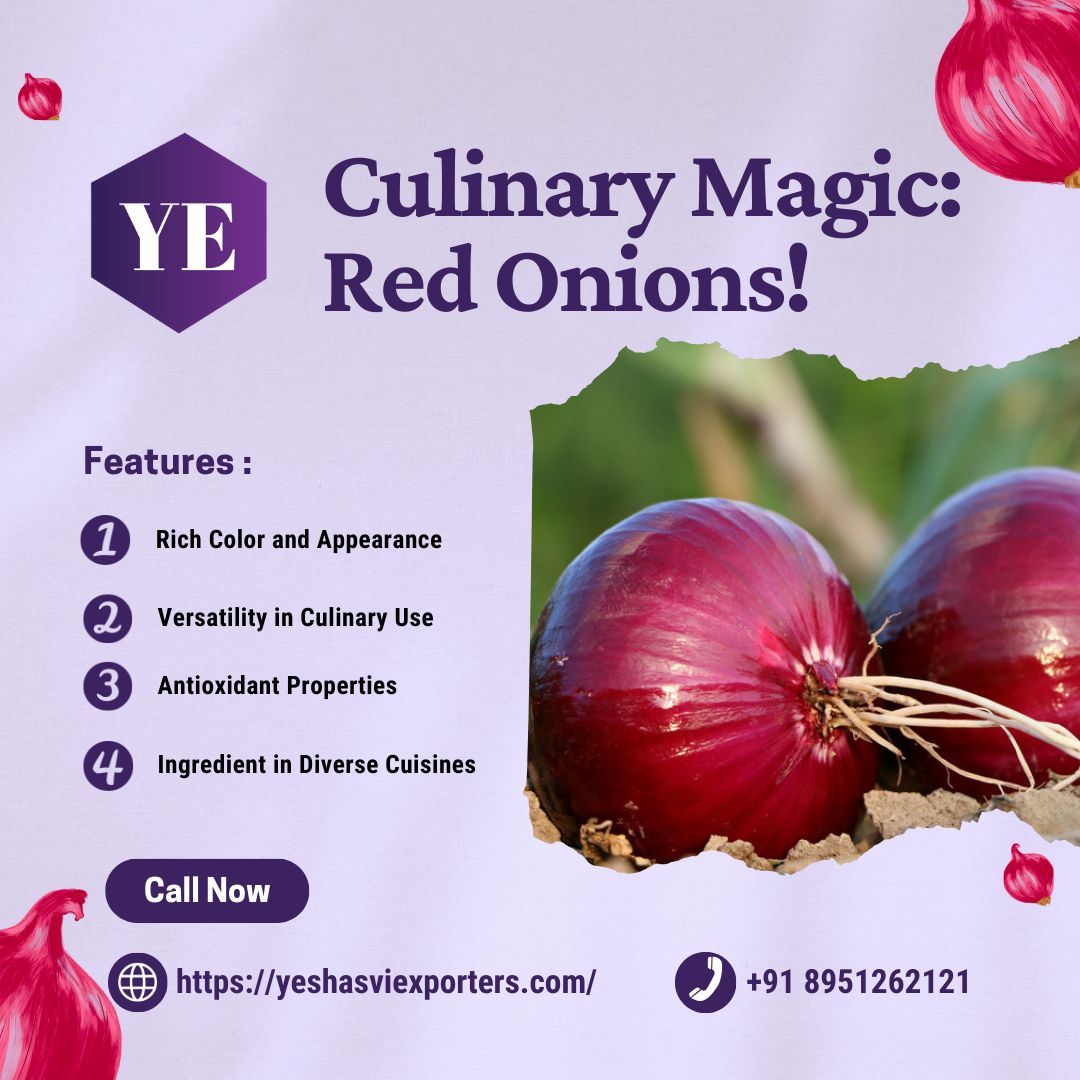 Discover the pinnacle of quality in every layer. As India's Best Leading Onion Exporters, we bring you the finest Indian Red Onions, destined for kitchens around the globe. 

#OnionExports #IndianRedOnions #FlavorfulExports #GlobalCuisine #QualityMatters #CulinaryAdventure