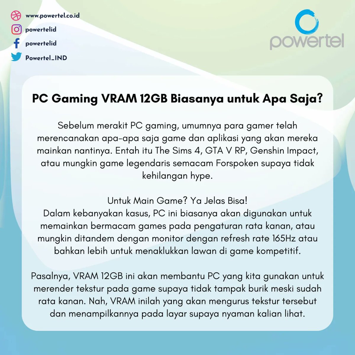 Powertel_IND's tweet photo. Apakah Standar PC Gaming Zaman Now Memang Butuh VRAM 12GB?

#teknologi #infoteknologi #vram #gaming #pcgaming #komputergame #komputergaming #standardpc #softwarepc #softwarekomputer #spesifikasigaming #performapc #tipsteknologi #powertelid https://t.co/DnwdWEkpuV