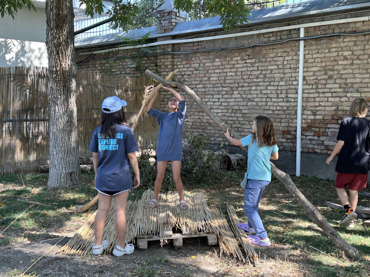 BrianJKasper's tweet photo. #tashschool #elementary students of all ages enjoying the new #looseparts area. #challenging themselves and developing #cooperation and #GrossMotorSkills  @DohaDerek @billkralovec @noahbeaumont  #Outdoorplay https://t.co/9RU9msH17I