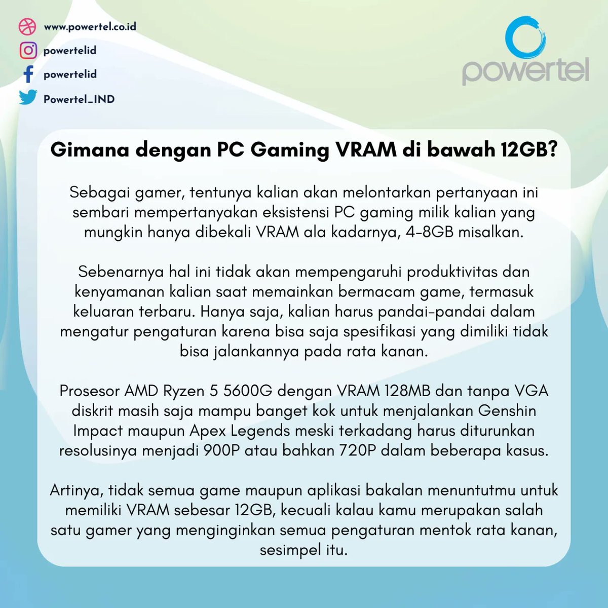 Powertel_IND's tweet photo. Apakah Standar PC Gaming Zaman Now Memang Butuh VRAM 12GB?

#teknologi #infoteknologi #vram #gaming #pcgaming #komputergame #komputergaming #standardpc #softwarepc #softwarekomputer #spesifikasigaming #performapc #tipsteknologi #powertelid https://t.co/J1aUb63IAG