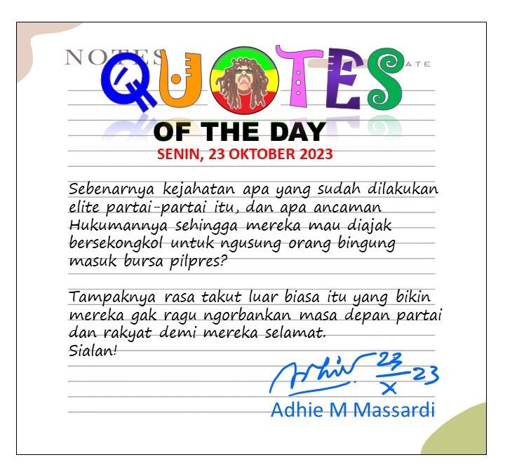 KEJAHATAN PARPOL © anak-istri, tetangga pada nanya, "Kejahatan apa sih yg dilakukan pimpinan parpol-parpol itu dan apa ancamannya sampai2 mereka pertaruhkan masa depan partai dan nasib bangsanya agar mereka selamat di dunia, tapi tidak di akherat?
✓ ada yg bisa jawab soal ini..?