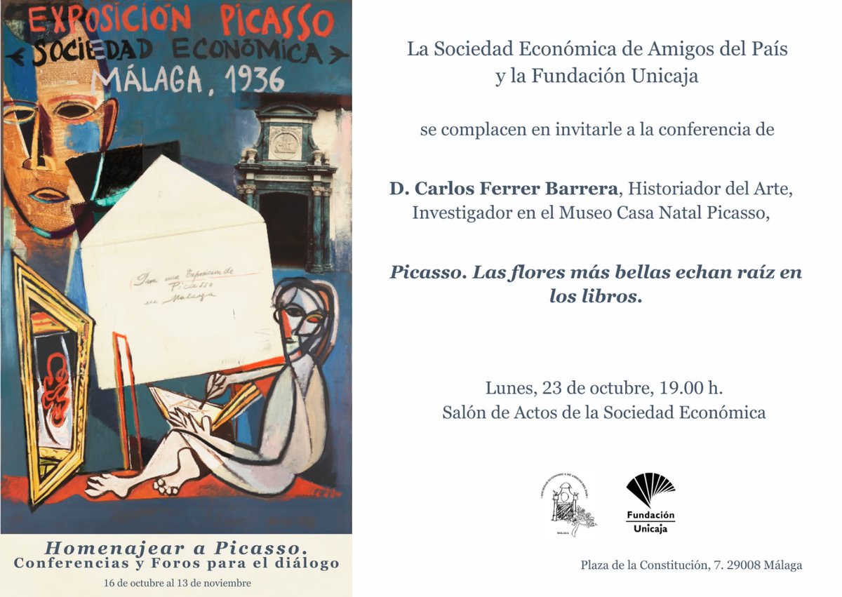 No te pierdas esta tarde está Interesante conferencia a cargo de <a href="/cfbarrera/">Carlos Ferrer Barrera</a> en <a href="/SEAPMalaga/">La Económica</a> 🗣️

📌 "Picasso. Las flores más bellas echan raíces en los libros"