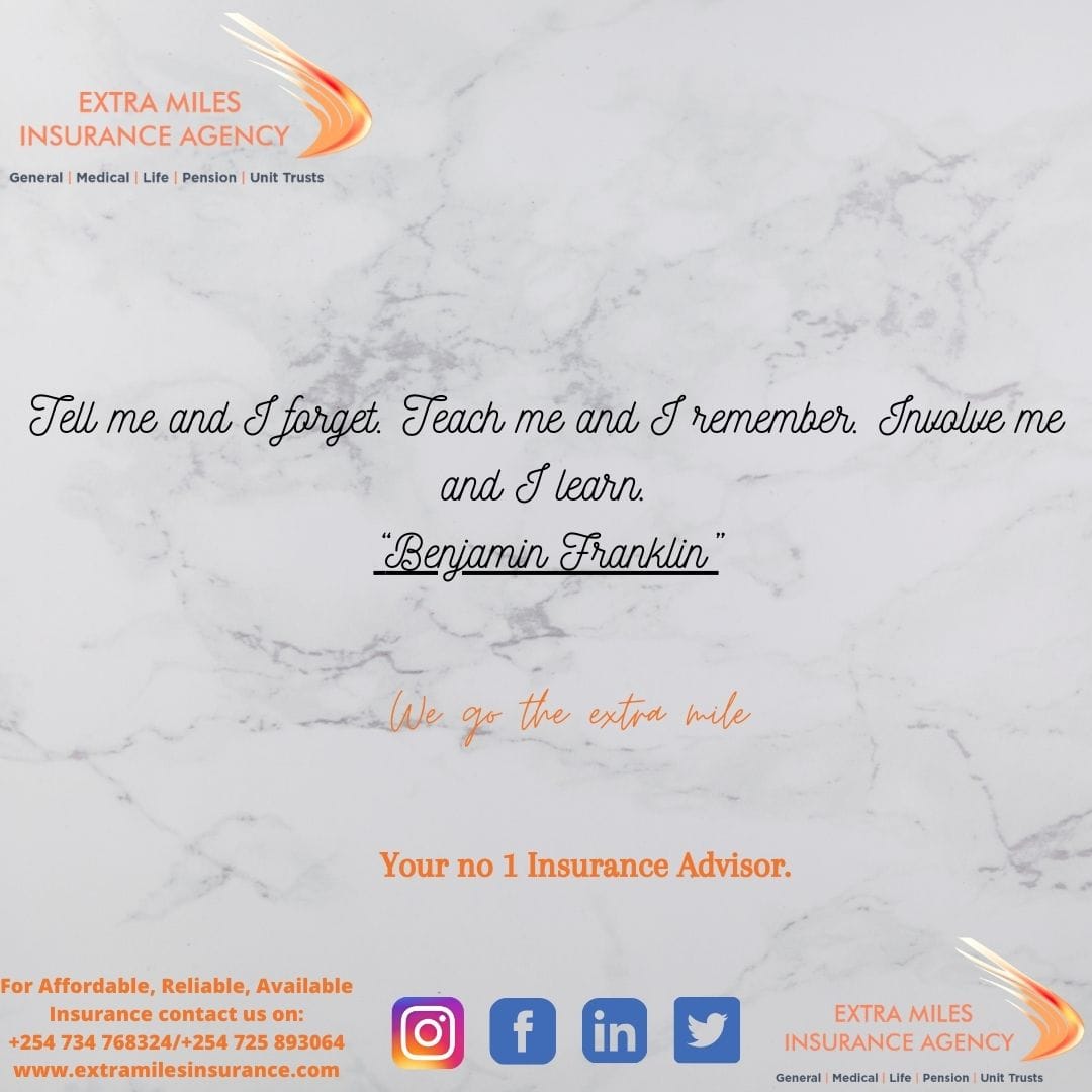 StephenKariuki's tweet photo. Monday reflection 🤔
Tell me and I forget. Teach me and I remember. Involve me and I learn.
Benjamin Franklin
Have a great week.
https://t.co/7TQoTz5HpO
#mondayreflection
#newweek
#amazingmonday
#positiveenergy
#yournumber1insuranceadvisor
#extramilesinsuranceagency https://t.co/WaQ60xQVOW
