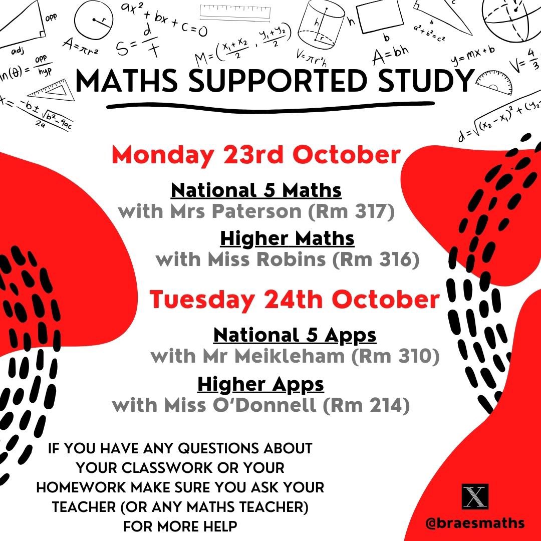 Supported study is back following our October Holiday! Sessions this week are shown below, remember to ask a teacher for support if you can’t make the sessions this week