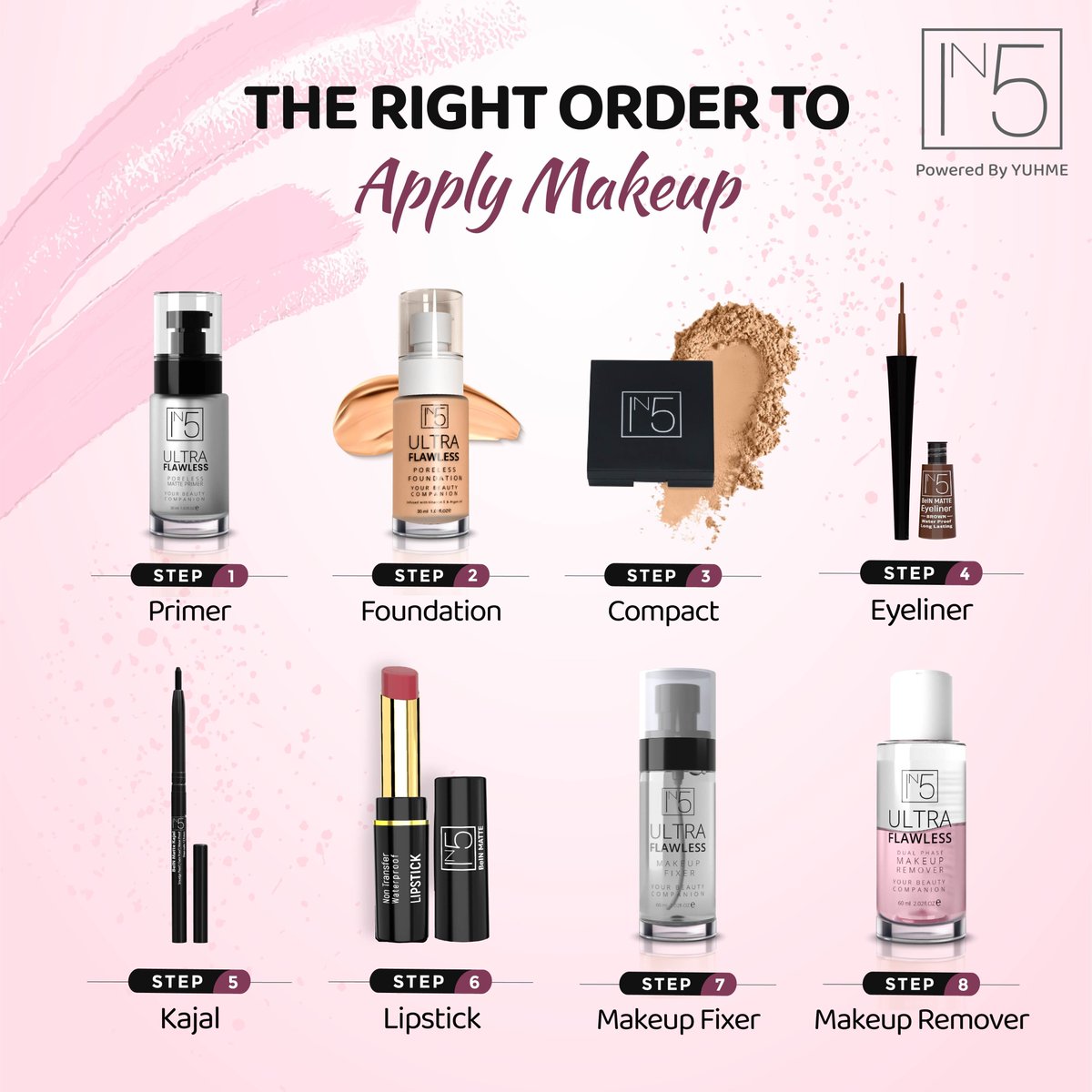Your ultimate beauty roadmap: IN5 - The Right Order to Apply Makeup!
.
.
.
#yuhmicosmetic #in5 #in5cosmetics #yuhme #cosmetics #cosmeticslover #cosmeticschallenge #makeup #makeupchallange #challenges #beauty #beautytips #bestmakeupproducts #nashik #nashikcity #mumbai #pune