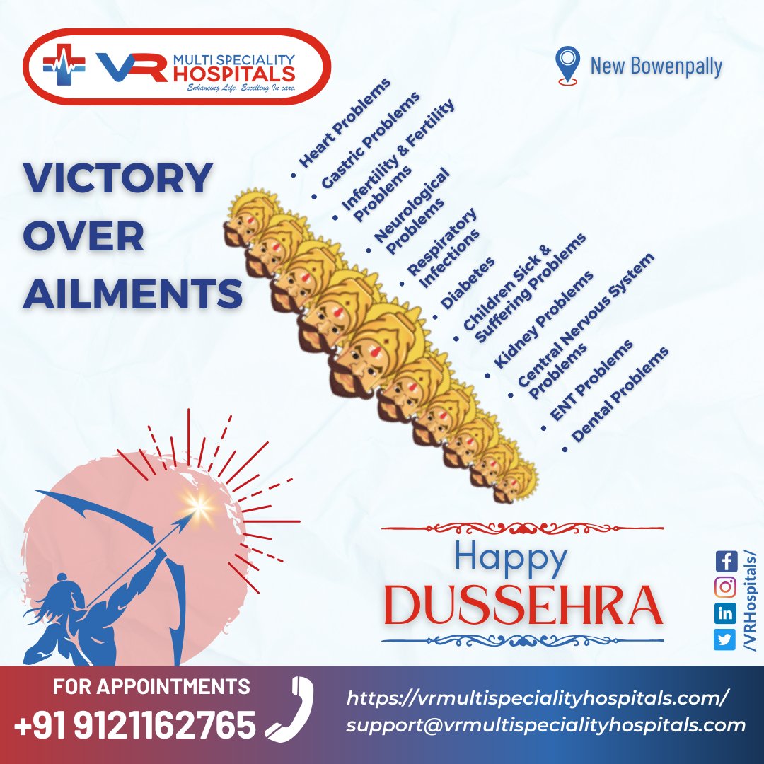 Happy Dussehra - Celebrating the Victory Over Ailments 🏹🎉
Best wishes from VR Multi Speciality Hospitals on this Dussehra. 🌟
#HappyDussehra #VictoryOverAilments #GoodHealth #FestivalOfHealth #Healthcare #Wellness #DussehraWishes #AuspiciousDay #VRMultiSpecialityHospitals