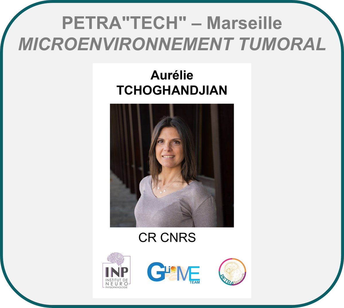 PETRA Network (@network_petra) on Twitter photo Aurélie Tchoghandjian is the scientific manager of the PETRA"TECH"-#Marseille platform.
<a href="/ATchoghand17698/">Aurélie Tchoghandjian</a> is a <a href="/CNRS_dr12/">CNRS Provence et Corse</a> researcher with expertise in #preclinical models of human and murine #glioblastoma and the tumor #microenvironment.
<a href="/GliomeT/">GlioME Team 🧠🧪</a> <a href="/inp_marseille/">INP Marseille</a> @CanceropolePACA Aurélie Tchoghandjian is the scientific manager of the PETRA"TECH"-#Marseille platform.
<a href="/ATchoghand17698/">Aurélie Tchoghandjian</a> is a <a href="/CNRS_dr12/">CNRS Provence et Corse</a> researcher with expertise in #preclinical models of human and murine #glioblastoma and the tumor #microenvironment.
<a href="/GliomeT/">GlioME Team 🧠🧪</a> <a href="/inp_marseille/">INP Marseille</a> @CanceropolePACA