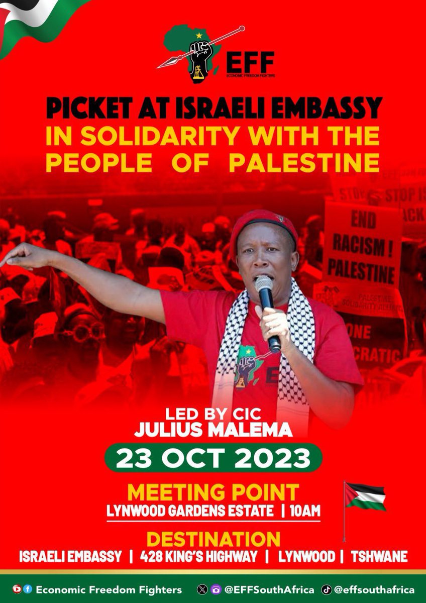 Julius_S_Malema's tweet image. We are here today; we are Palestinians, and Palestinians are us. Free Free Palestine!!! ✊🏿