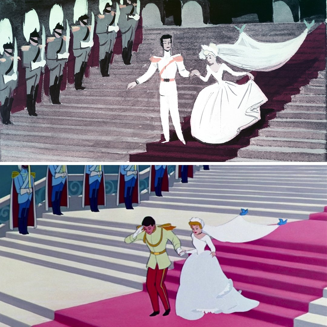 So this is love... 💖😍 Herbeleef het iconische liefdesverhaal van Assepoester en de prins via dit concept art van Disney Legende Mary Blair. Wat is jouw favoriete moment in de klassieke Walt Disney Animation Studios-film? #Disney100 (📸: TWDC Archives)