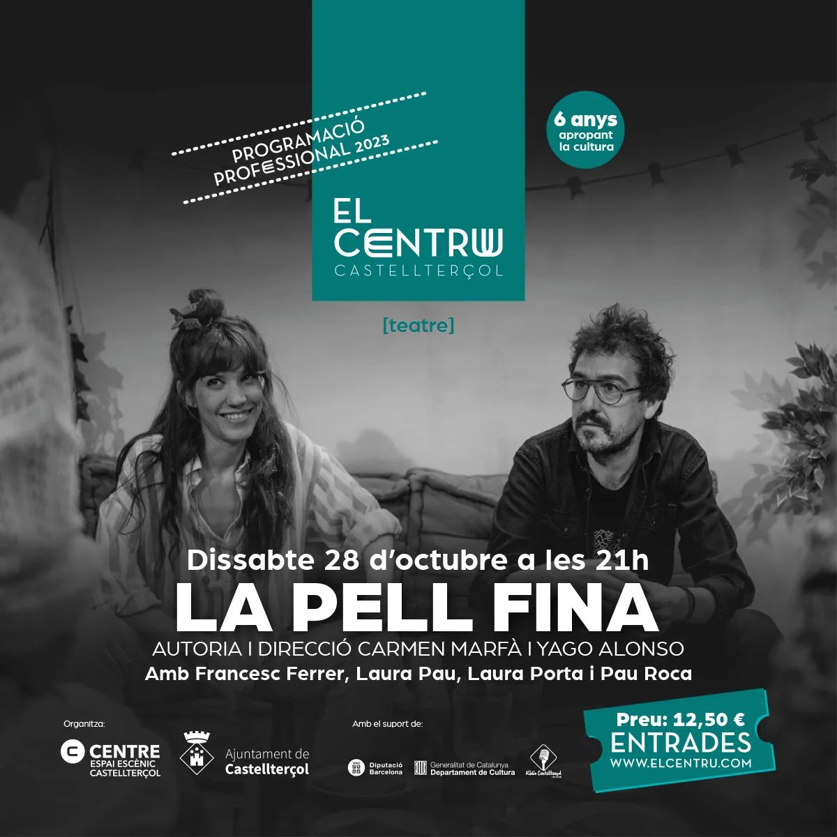 🎭 No us perdeu "LA PELL FINA", una comèdia que us farà riure i pensar alhora. Aquest dissabte, 28 d'octubre de 2023, a les 21 h, al Centre Espai Escènic de Castellterçol. Una obra sobre veritats incòmodes i relacions de parella que us captivarà. 

🎟buff.ly/455MiAm
