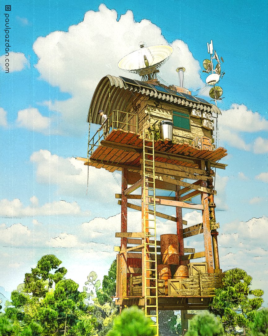 The Watchtower.
paulpazdan.com

#b3d #photoshop #nvidiartx #stylized #retroscifi #anime #ghibili #cyberpunkart #synthwave #nft #nftart #paulpazdan