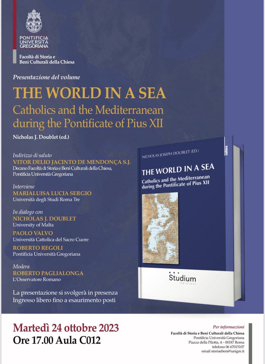 RobertoRegoli3's tweet photo. The World in a Sea.
Catholics and the Mediterranean during the Pontificate of Pius XII @UniGregoriana @EdizioniStudium @OccidentesRP @Unicatt https://t.co/pLBWlfRIwY