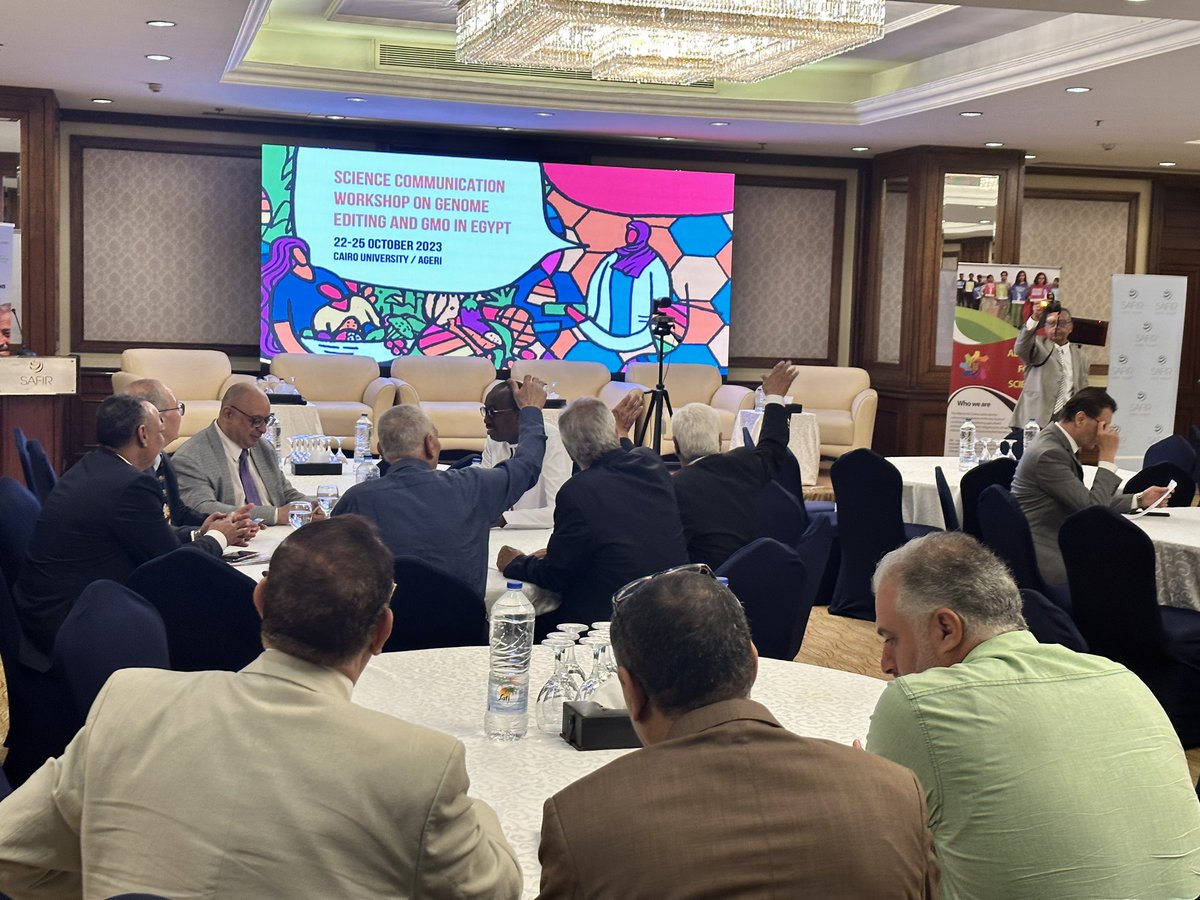 ScienceAlly's tweet photo. Its a full house at the science communication workshop on #GeneEditing in Egypt. 

This is a great opportunity to discuss the status &amp; future of biotech for Agriculture in the country. @NbneEgypt @ICARDA. https://t.co/fY0w23nyME