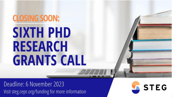 cepr_org's tweet photo. 📢 #STEG funding for PhD students CLOSING SOON!
Doctoral student seeking funding for your research on structural transformation and economic growth? 
Apply for a STEG PhD Research Grant up to £15k here: https://t.co/tElDztiEbe
📆 Deadline: 6 November 
#EconTwitter @FCDOResearch https://t.co/nLbU8Ctwc8