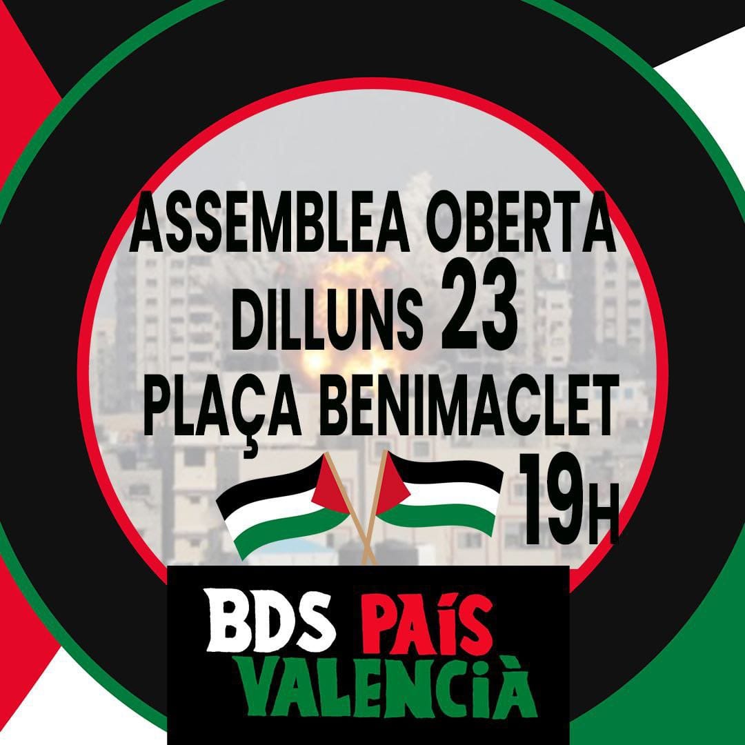 Hui tornem a tindre assemblea oberta a València.
Organitzar la solidaritat en cada barri, en cada ciutat, en cada país. Ampliar el moviment, defensar Palestina.