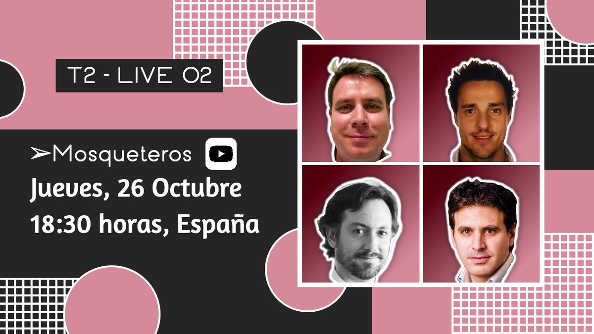 InverDividendos's tweet photo. 🚨 LIVE "Mosqueteros 🤺 El Dividendo es El Camino 💰" Jueves, 18:30 horas 🇪🇸⌚️

📽️ https://t.co/Uh8iKbZ5Vx

👉🏻 Los mosqueteros comentarán su evolución en la inversión por #dividendos y cómo aguantan psicológicamente las últimas caídas de cotización de la #Bolsa 🍿🎞️ https://t.co/Lswto0eeTI