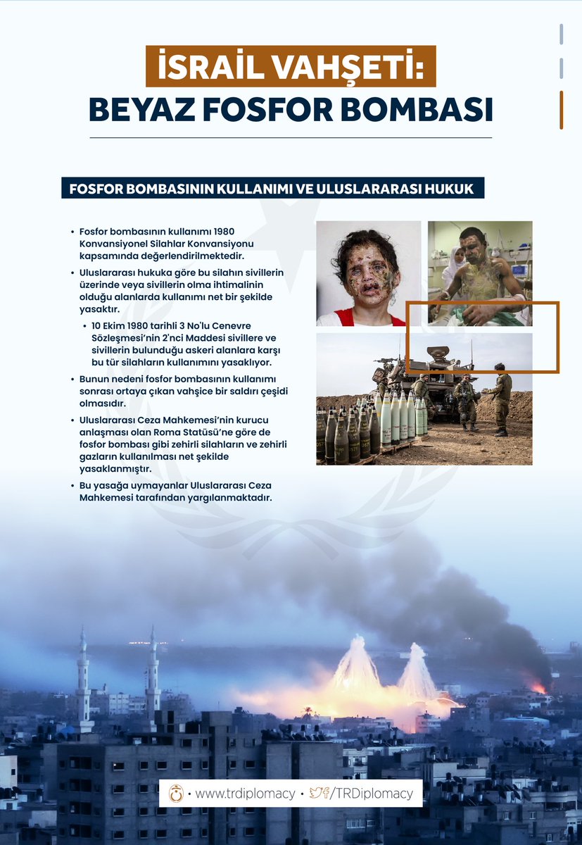 TRDiplomacy's tweet photo. İsrail Vahşeti: Beyaz Fosfor Bombası

#GazaGenocide #PalestineGenocide #LetGazaBabiesLive https://t.co/5iFQKtKkUj