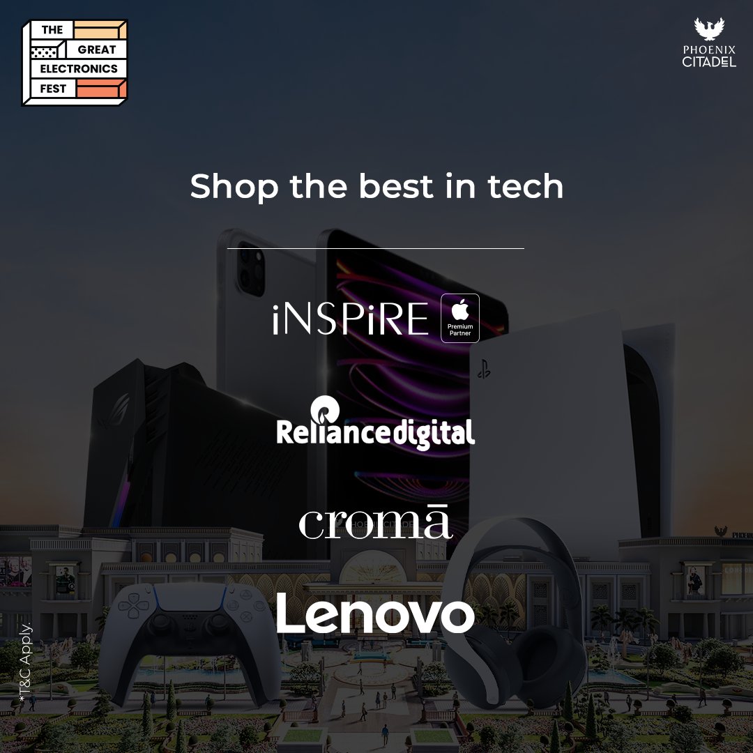 phoenixcitadel's tweet image. This #Dussehra, we bring you great deals on all things tech. Shop for INR 50,000 or more to win an iPhone 13, sound bar and much more! Visit #PhoenixCitadel.

#ElectronicsFest #GadgetFest #GadgetSale #TechSavvy #GadgetLovers #Indore #Tech #Electronics #TheGreatElectronicsFestival