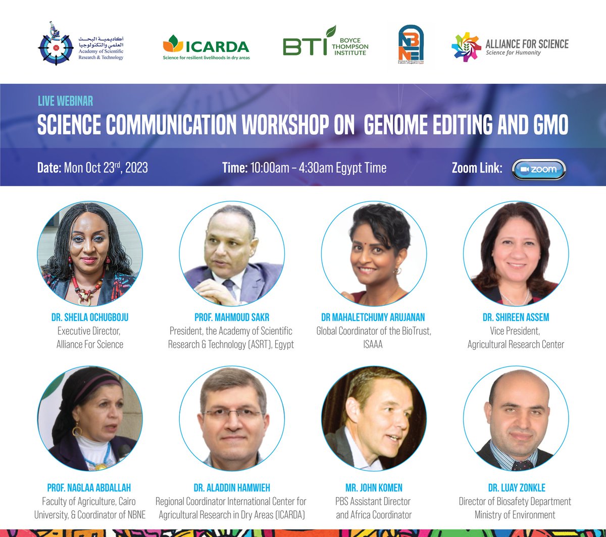 ScienceAlly's tweet photo. Science Communication Workshop on Genome Editing and GMOs commences in Egypt in collaboration with eminent scientific research and technology organisations of Egypt, ICARDA, and the Alliance for Science. https://t.co/1lDYn5GcYV