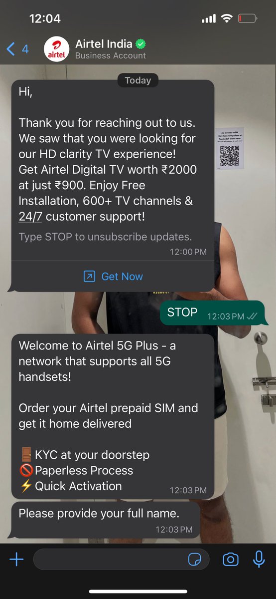 StoriesByAchu's tweet photo. So senseless how @airtelindia ‘s Digital Marketing Team works! STOP is a basic pre-built functionality with all WhatsApp APIs. I didn’t understand how it isn’t working with you people! #airtel https://t.co/CRVEaoJc5H