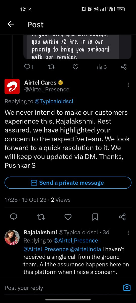 Typicaloldscl's tweet photo. @Airtel_Presence @airtelindia Still trying to find a quick resolution... It's been 40 days since I made the payment for the broadband connection... I see your concern and customer service only on responding to these posts because you have been tagged https://t.co/7pD6Rl9laE