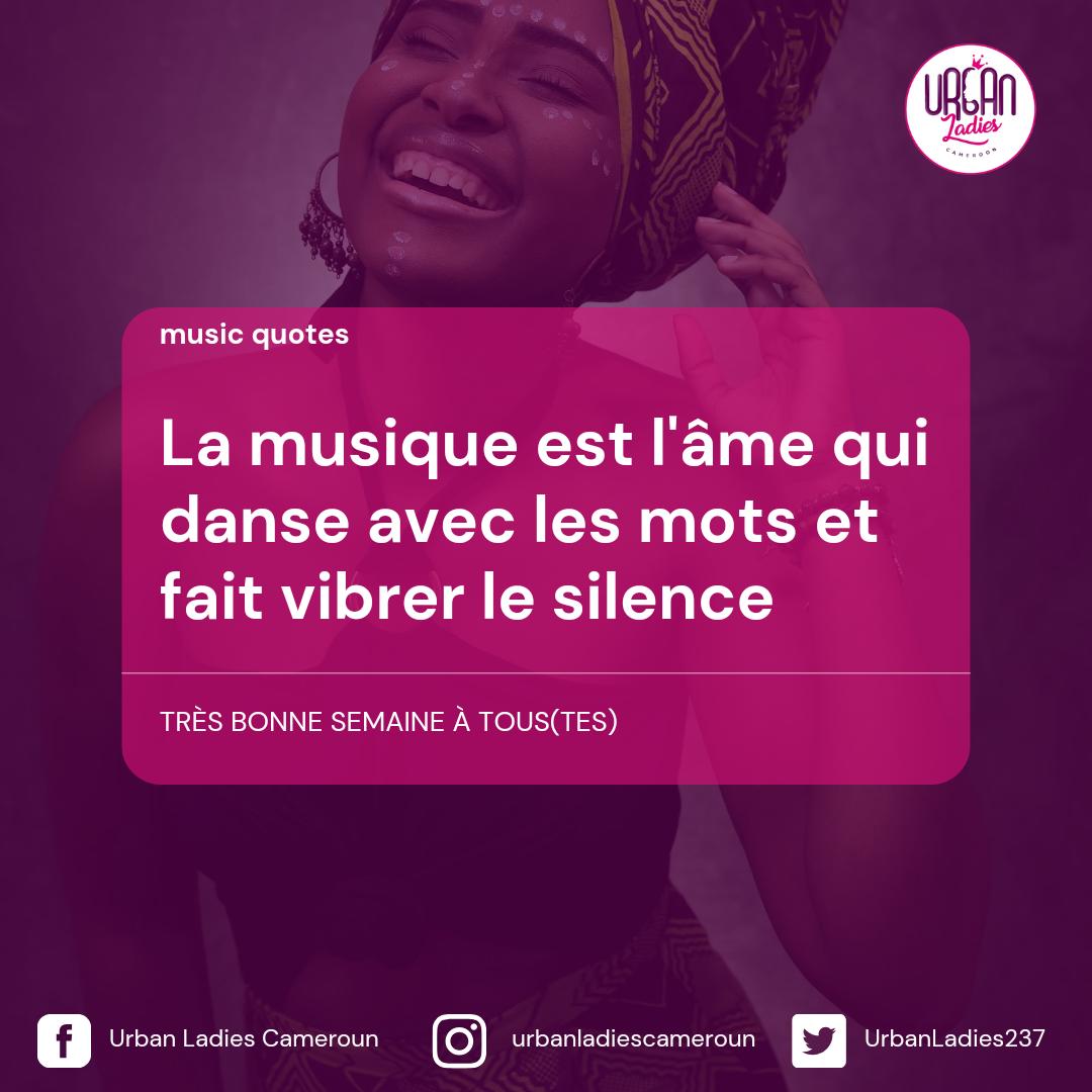 UrbanLadies237's tweet photo. 🟣MUSIC QUOTES🟣

La musique est l'âme qui danse avec les mots et fait vibrer le silence🎶

Très bonne semaine à tous(tes)

#UrbanLadiesCameroun #UrbanLadies237 #MusicQuotes #WomanInMusic https://t.co/NUbvLBLBvP