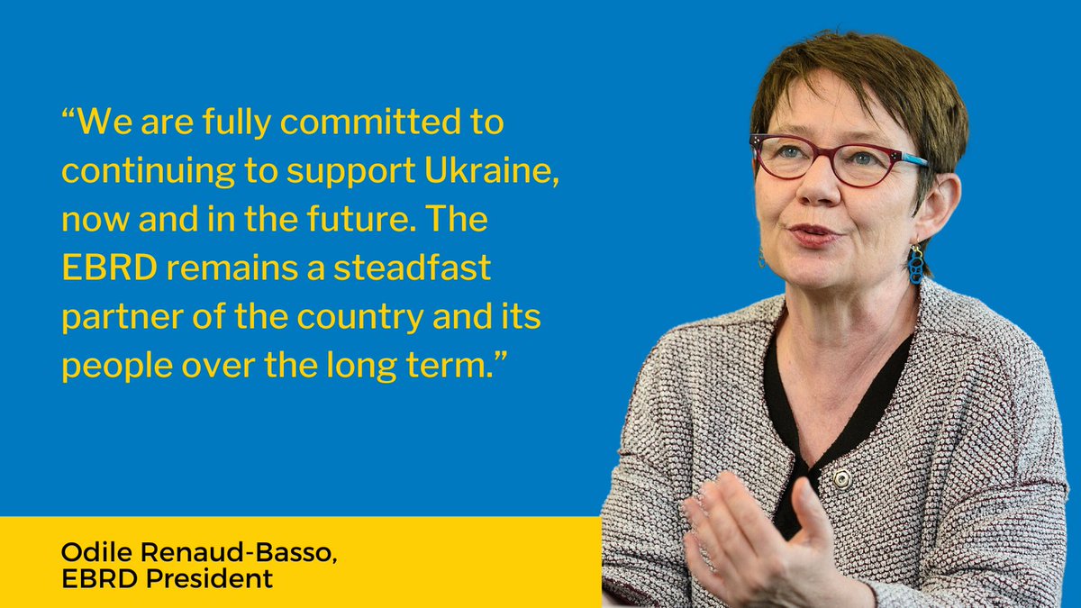 EBRD's tweet photo. We've met our target of deploying €3 billion of financing in Ukraine’s real economy in 2022-23 to counter the impact of Russia’s war.

Our focus is on supporting energy security, vital infrastructure, food security, trade and the private sector.
https://t.co/Sf8LCAaaAN https://t.co/VULPcSwv0d